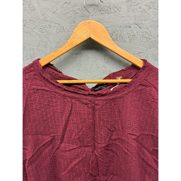 Free People Waffle Knit Long Sleeve Top Women’s Medium Burgundy Textured - Picture 2 of 11